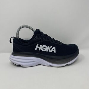 Hoka One One Bondi 8 Shoes Women's Size 6 Wide D Black White Athletic Sneakers
